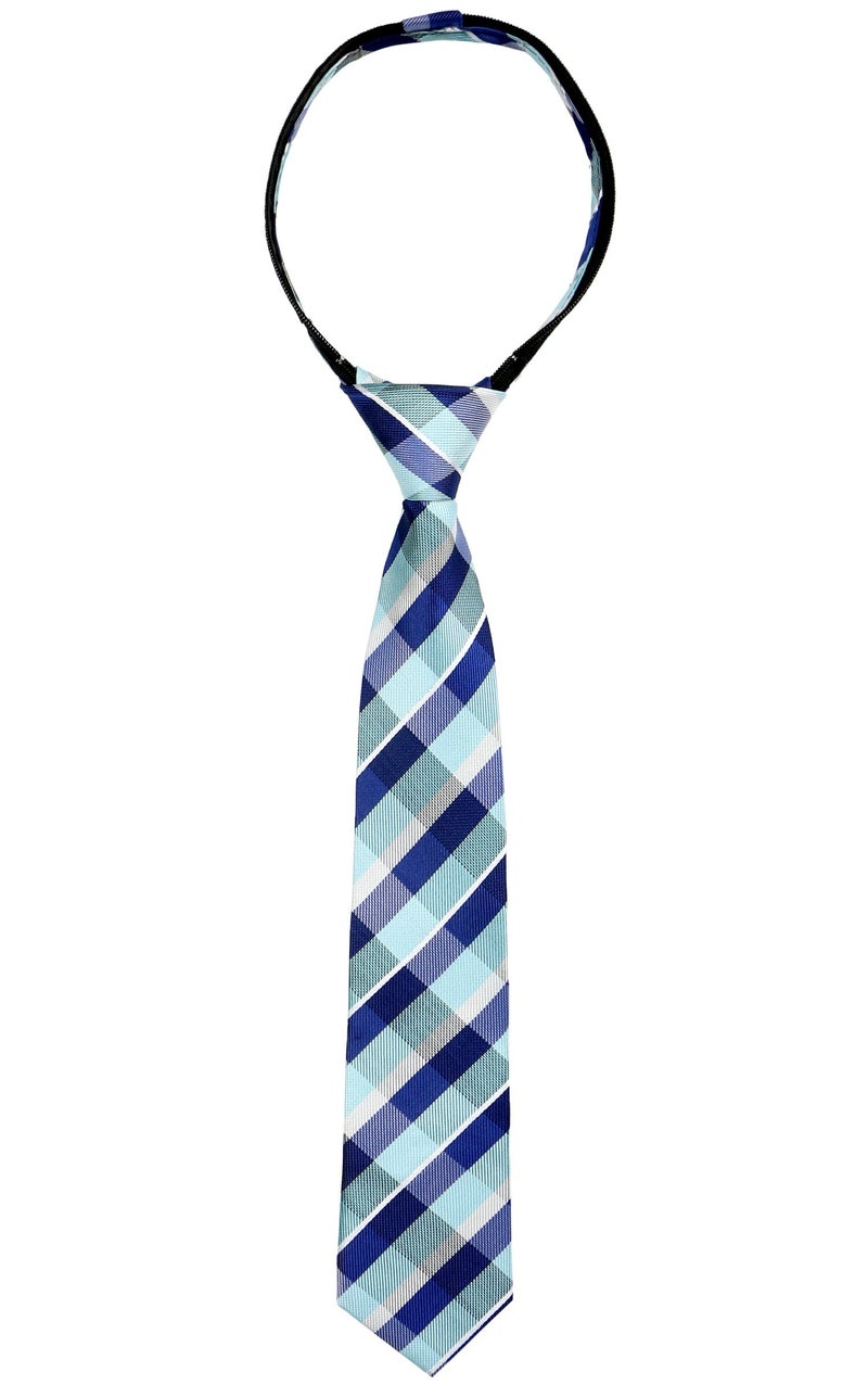 Spring Notion Boys' Pre-tied Woven Zipper Tie Large Blue Checkered - Image 1